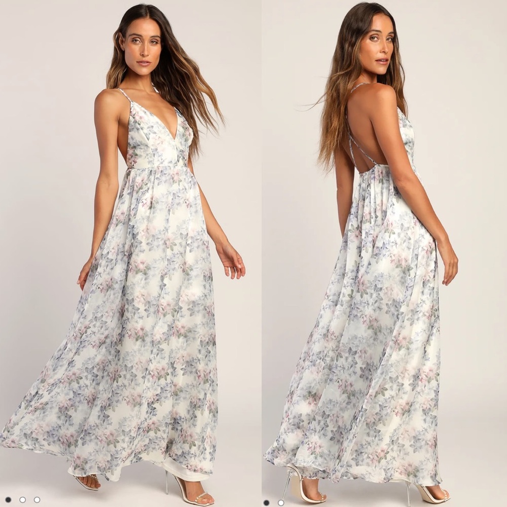 Lulus Effortless Evening Ivory Floral Print Sleeveless Maxi Dress